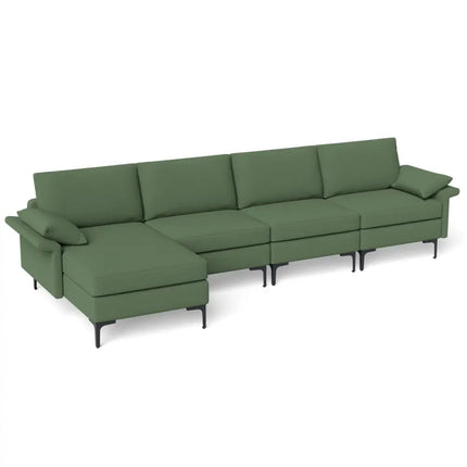 Extra Large L-shaped Sectional Sofa with Reversible Chaise and 2 USB Ports for 4-5 People-Army Green - Army Green