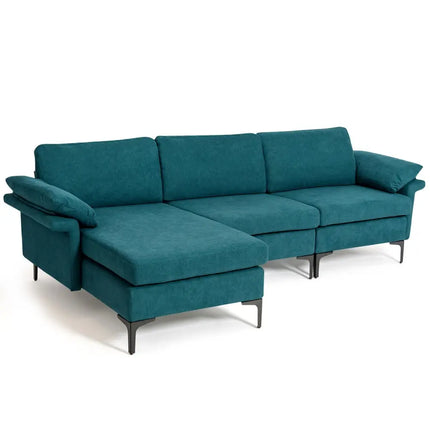 Extra Large Modular L-shaped Sectional Sofa with Reversible Chaise for 4-5 People-Peacock Blue - Peacock Blue - Sofas &