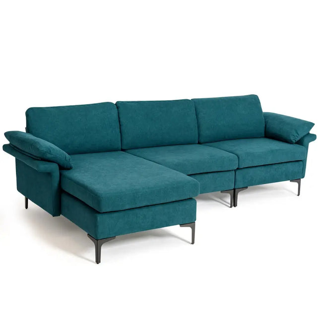 Extra Large Modular L-shaped Sectional Sofa with Reversible Chaise for 4-5 People-Peacock Blue - Peacock Blue - Sofas &