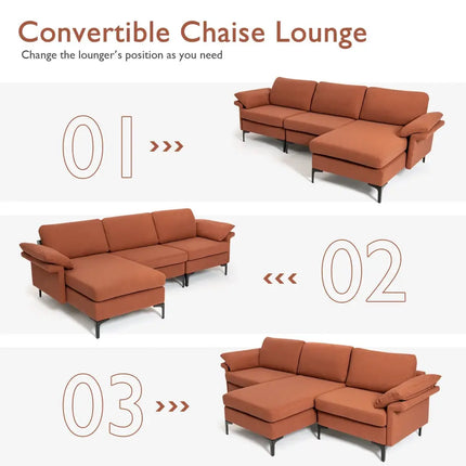 Extra Large Modular L-shaped Sectional Sofa with Reversible Chaise for 4-5 People-Rust Red - Red - Sofas & Loveseats
