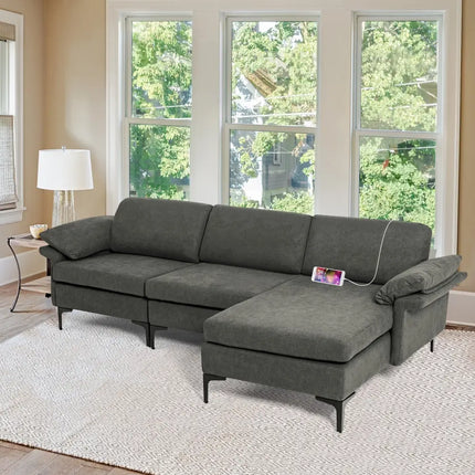 Extra Large Modular L-shaped Sectional Sofa with Reversible Chaise for 4-5 People-Gray - Gray - Sofas & Loveseats