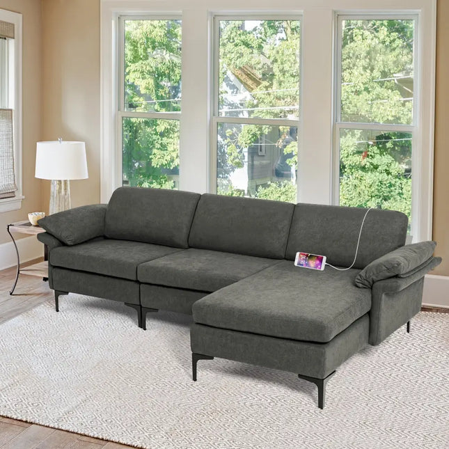 Extra Large Modular L-shaped Sectional Sofa with Reversible Chaise for 4-5 People-Gray - Gray - Sofas & Loveseats