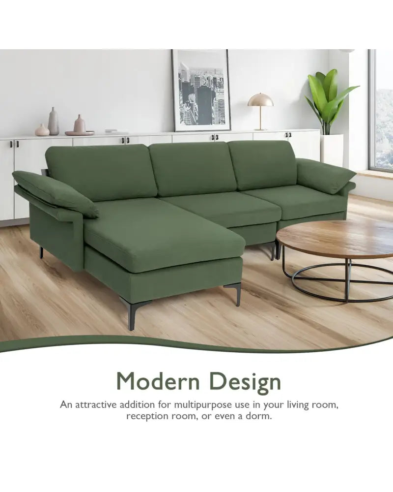 Extra Large Modular L-shaped Sectional Sofa with Reversible Chaise for 4-5 People-Army Green - Army Green - Sofas &