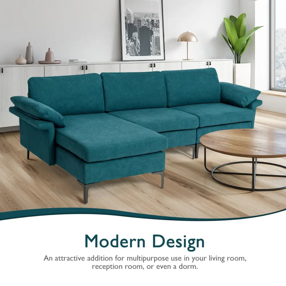Extra Large Modular L-shaped Sectional Sofa with Reversible Chaise for 4-5 People-Peacock Blue - Peacock Blue - Sofas &
