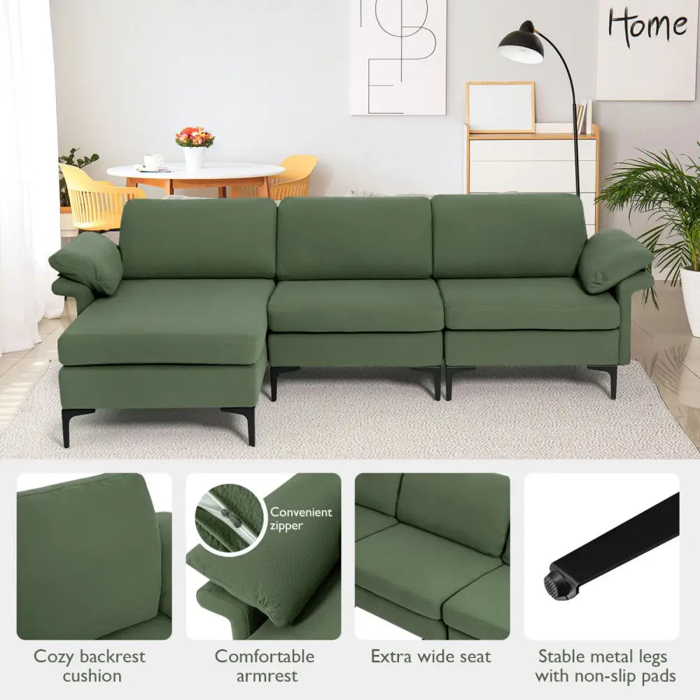 Extra Large Modular L-shaped Sectional Sofa with Reversible Chaise for 4-5 People-Army Green - Army Green - Sofas &