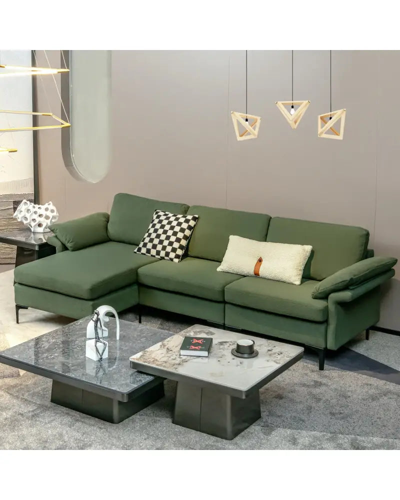 Extra Large Modular L-shaped Sectional Sofa with Reversible Chaise for 4-5 People-Army Green - Army Green - Sofas &