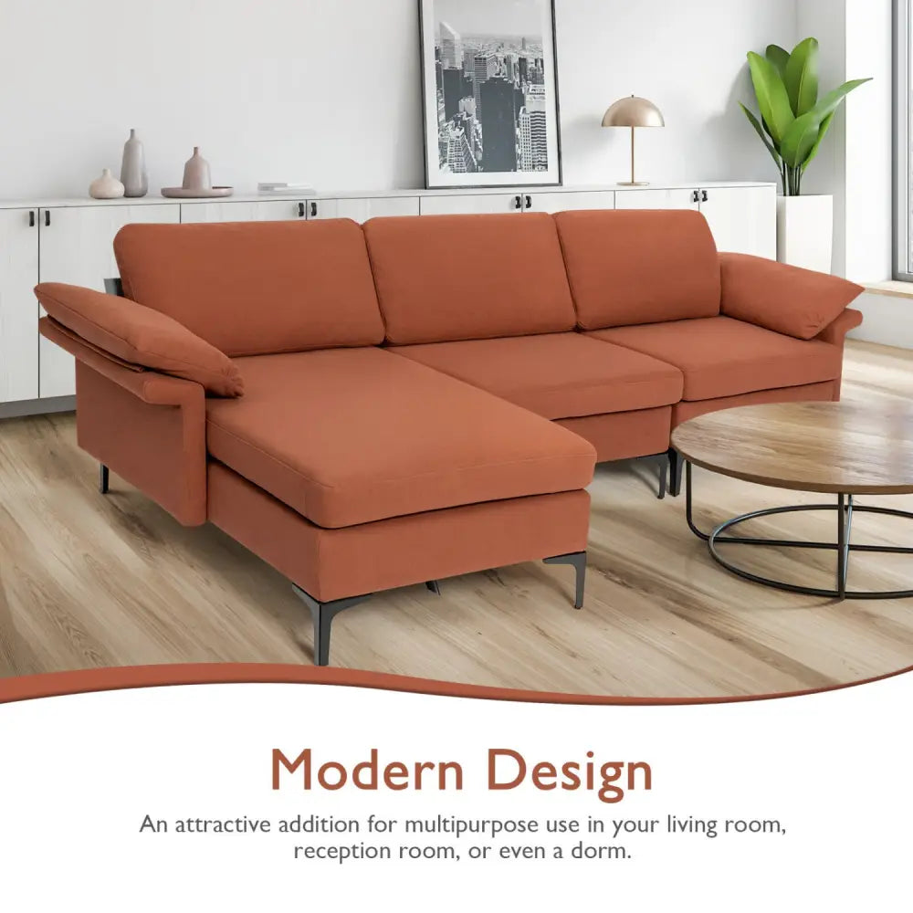 Extra Large Modular L-shaped Sectional Sofa with Reversible Chaise for 4-5 People-Rust Red - Red - Sofas & Loveseats
