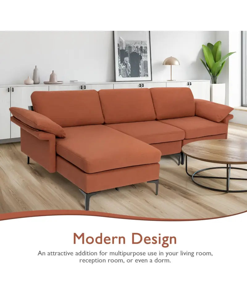 Extra Large Modular L-shaped Sectional Sofa with Reversible Chaise for 4-5 People-Rust Red - Red - Sofas & Loveseats