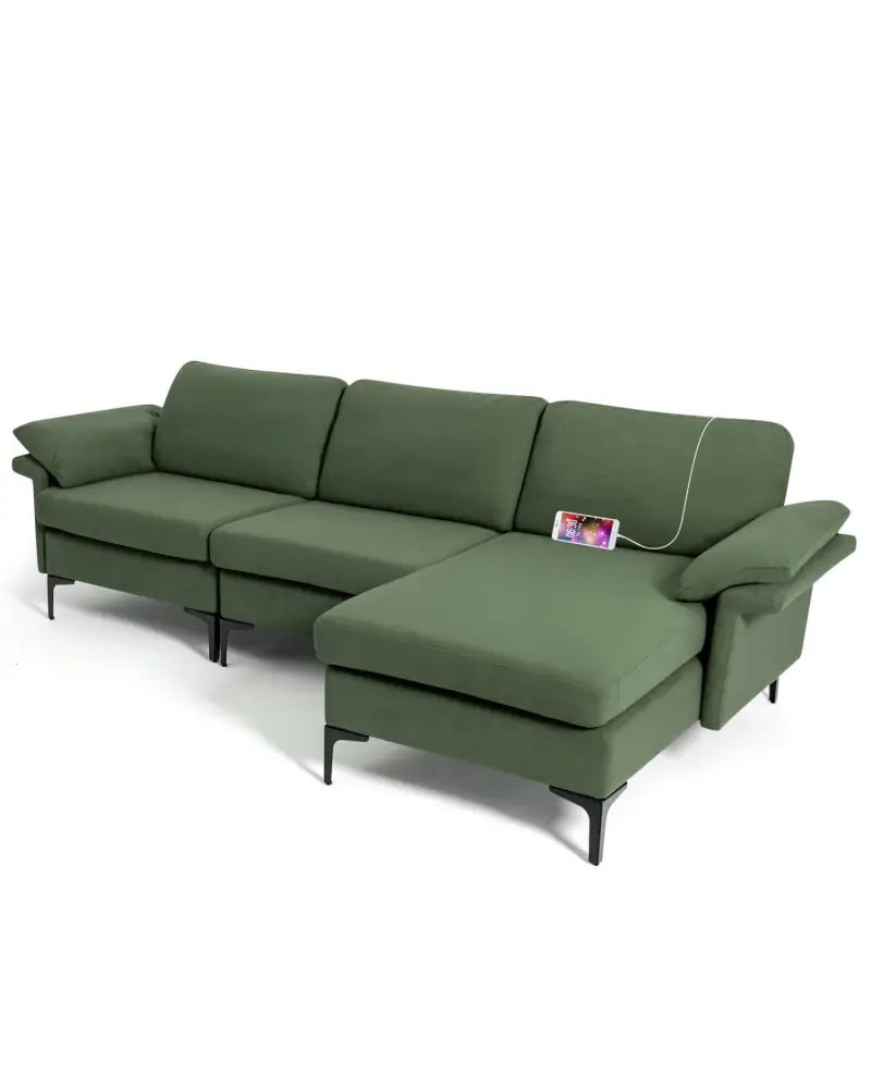 Extra Large Modular L-shaped Sectional Sofa with Reversible Chaise for 4-5 People-Army Green - Army Green - Sofas &