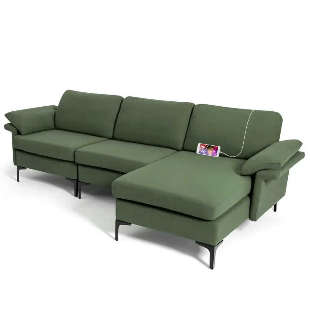 Extra Large Modular L-shaped Sectional Sofa with Reversible Chaise for 4-5 People-Army Green - Army Green - Sofas &