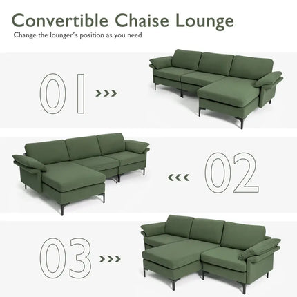 Extra Large Modular L-shaped Sectional Sofa with Reversible Chaise for 4-5 People-Army Green - Army Green - Sofas &