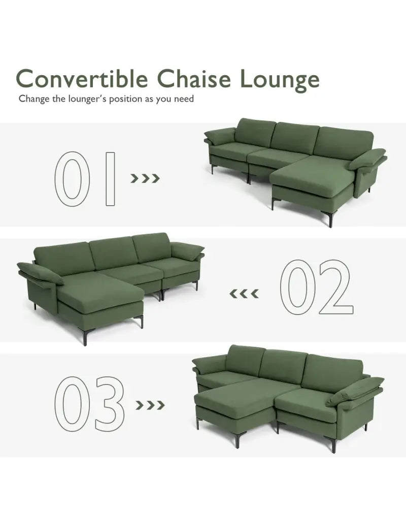 Extra Large Modular L-shaped Sectional Sofa with Reversible Chaise for 4-5 People-Army Green - Army Green - Sofas &