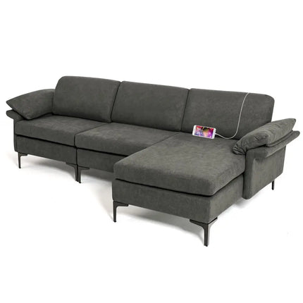 Extra Large Modular L-shaped Sectional Sofa with Reversible Chaise for 4-5 People-Gray - Gray - Sofas & Loveseats