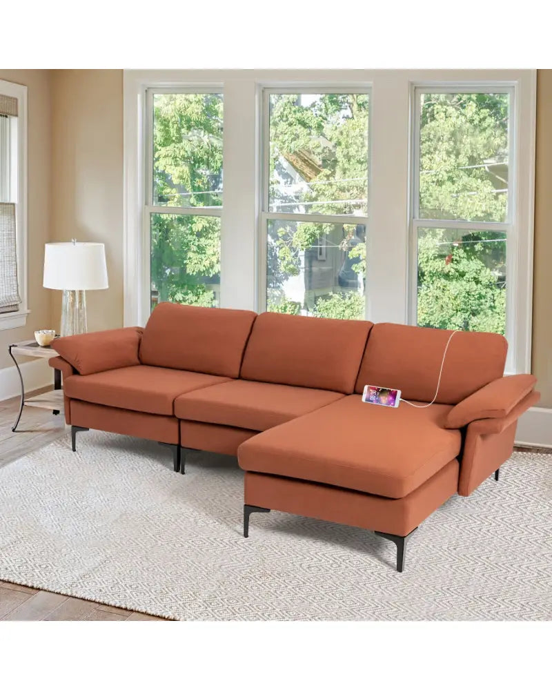 Extra Large Modular L-shaped Sectional Sofa with Reversible Chaise for 4-5 People-Rust Red - Red - Sofas & Loveseats