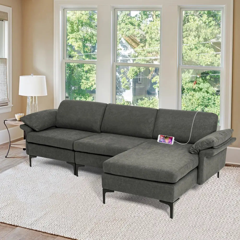 Extra Large Modular L-shaped Sectional Sofa with Reversible Chaise for 4-5 People-Gray - Gray - Sofas & Loveseats