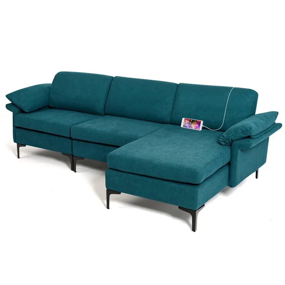 Extra Large Modular L-shaped Sectional Sofa with Reversible Chaise for 4-5 People-Peacock Blue - Peacock Blue - Sofas &