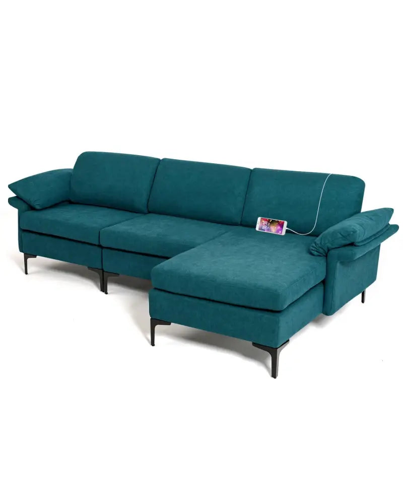 Extra Large Modular L-shaped Sectional Sofa with Reversible Chaise for 4-5 People-Peacock Blue - Peacock Blue - Sofas &
