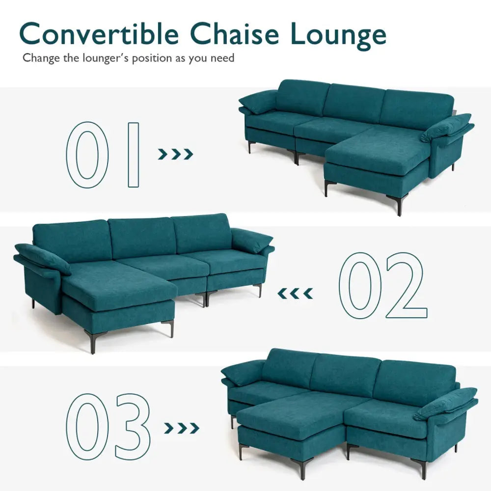 Extra Large Modular L-shaped Sectional Sofa with Reversible Chaise for 4-5 People-Peacock Blue - Peacock Blue - Sofas &