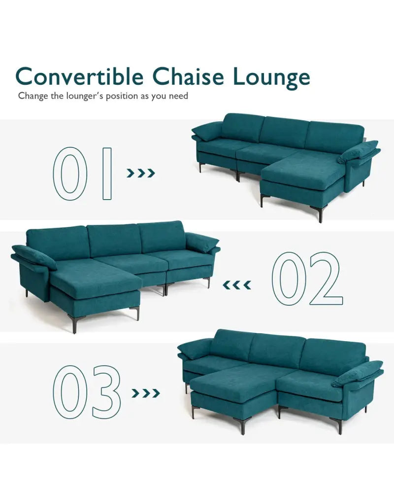 Extra Large Modular L-shaped Sectional Sofa with Reversible Chaise for 4-5 People-Peacock Blue - Peacock Blue - Sofas &