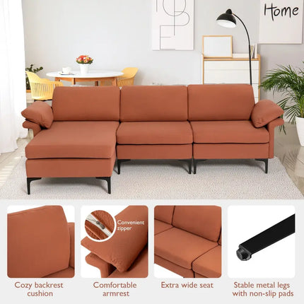 Extra Large Modular L-shaped Sectional Sofa with Reversible Chaise for 4-5 People-Rust Red - Red - Sofas & Loveseats