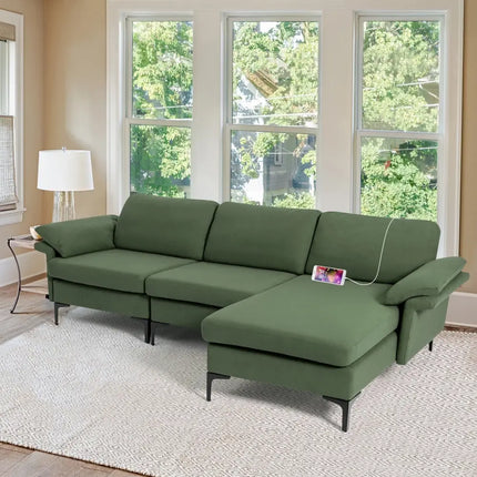 Extra Large Modular L-shaped Sectional Sofa with Reversible Chaise for 4-5 People-Army Green - Army Green - Sofas &