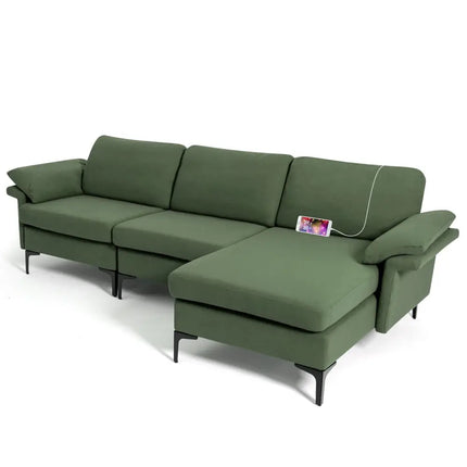 Extra Large Modular L-shaped Sectional Sofa with Reversible Chaise for 4-5 People-Army Green - Army Green - Sofas &