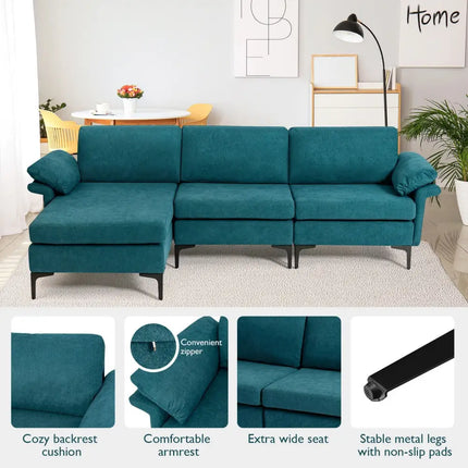 Extra Large Modular L-shaped Sectional Sofa with Reversible Chaise for 4-5 People-Peacock Blue - Peacock Blue - Sofas &