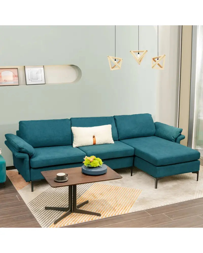Extra Large Modular L-shaped Sectional Sofa with Reversible Chaise for 4-5 People-Peacock Blue - Peacock Blue - Sofas &