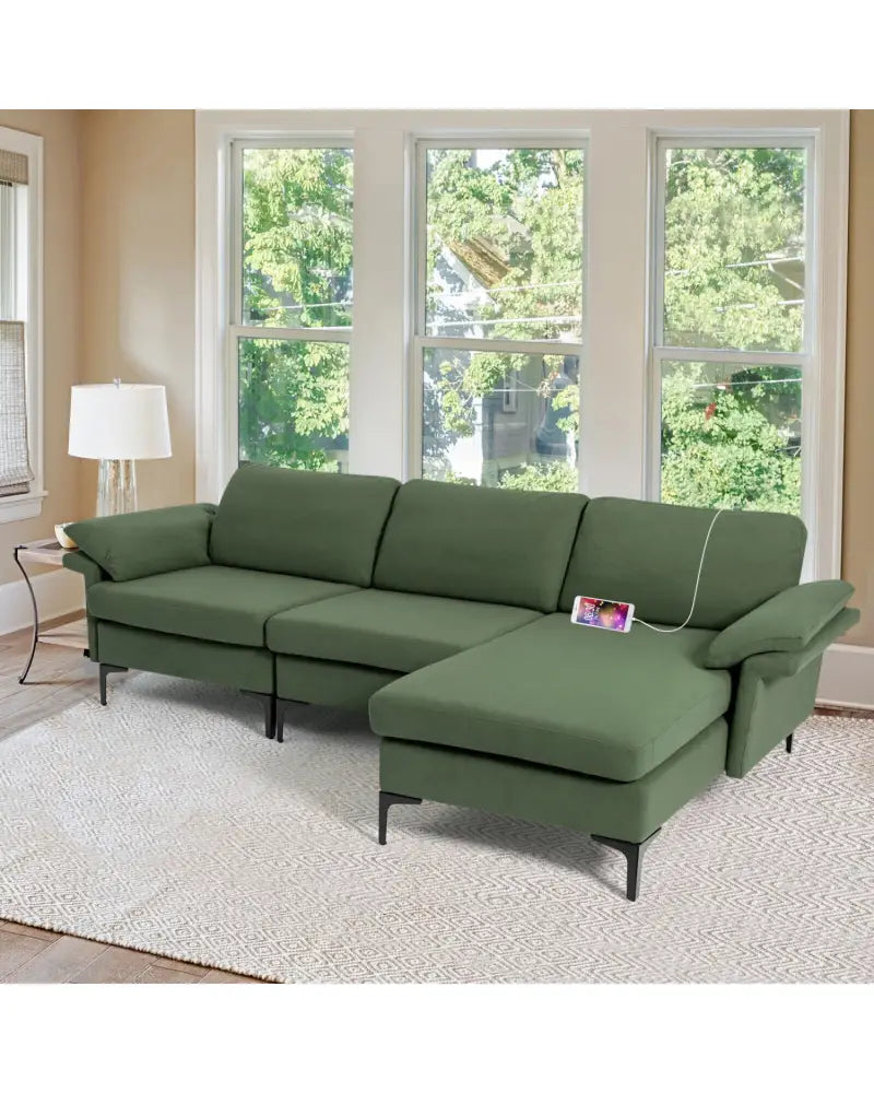 Extra Large Modular L-shaped Sectional Sofa with Reversible Chaise for 4-5 People-Army Green - Army Green - Sofas &