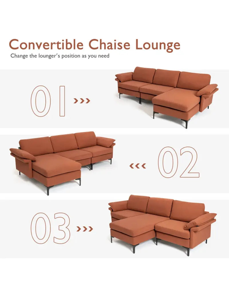 Extra Large Modular L-shaped Sectional Sofa with Reversible Chaise for 4-5 People-Rust Red - Red - Sofas & Loveseats
