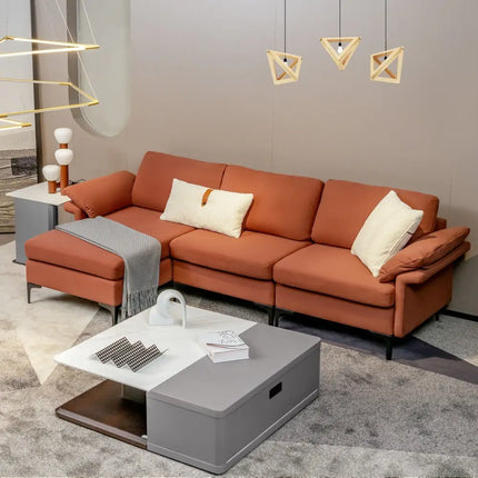 Extra Large Modular L-shaped Sectional Sofa with Reversible Chaise for 4-5 People-Rust Red - Red - Sofas & Loveseats