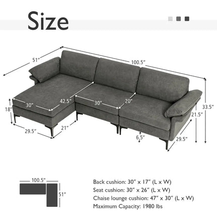 Extra Large Modular L-shaped Sectional Sofa with Reversible Chaise for 4-5 People-Gray - Gray - Sofas & Loveseats