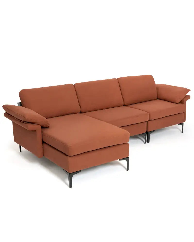 Extra Large Modular L-shaped Sectional Sofa with Reversible Chaise for 4-5 People-Rust Red - Red - Sofas & Loveseats