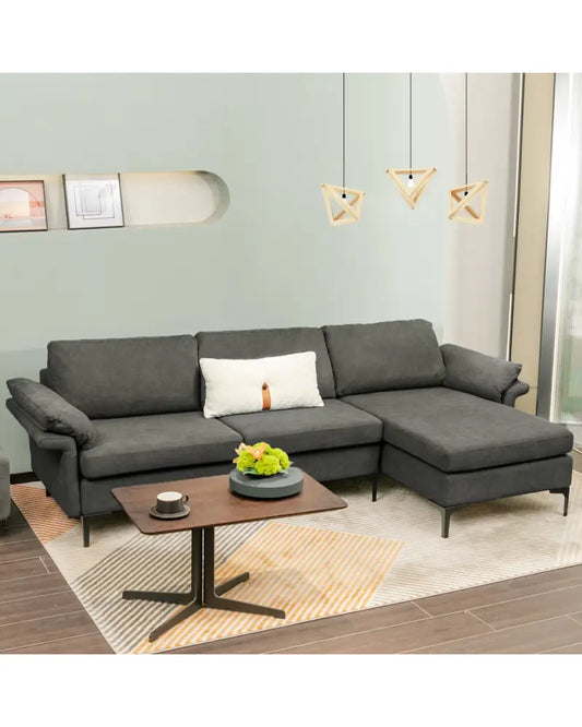 Extra Large Modular L-shaped Sectional Sofa with Reversible Chaise for 4-5 People-Gray - Gray - Sofas & Loveseats