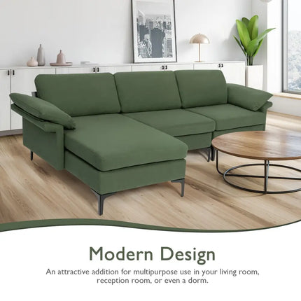 Extra Large Modular L-shaped Sectional Sofa with Reversible Chaise for 4-5 People-Army Green - Army Green - Sofas &