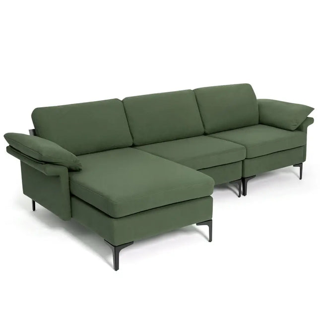 Extra Large Modular L-shaped Sectional Sofa with Reversible Chaise for 4-5 People-Army Green - Army Green - Sofas &