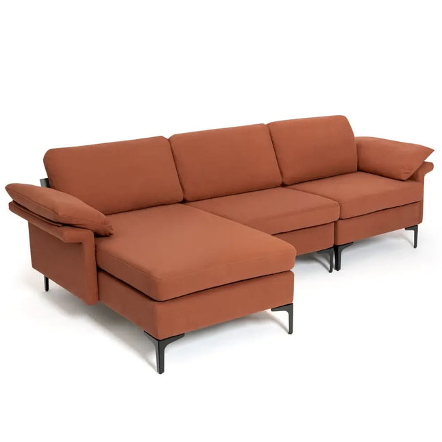 Extra Large Modular L-shaped Sectional Sofa with Reversible Chaise for 4-5 People-Rust Red - Red - Sofas & Loveseats