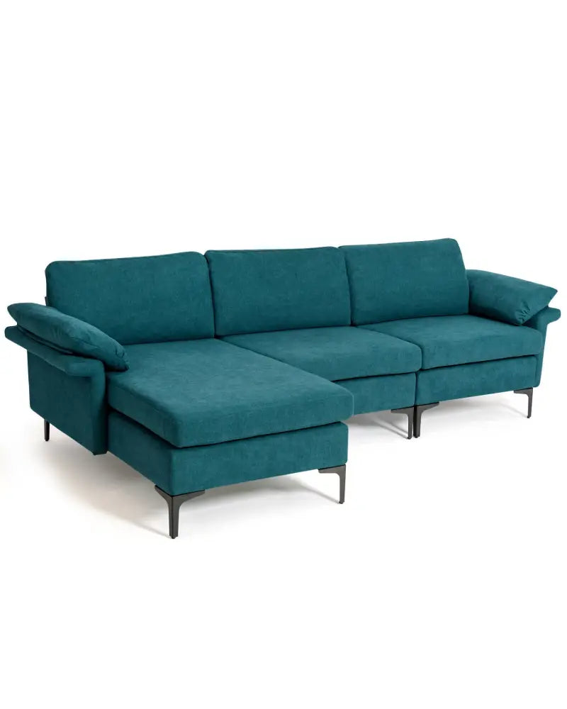 Extra Large Modular L-shaped Sectional Sofa with Reversible Chaise for 4-5 People-Peacock Blue - Peacock Blue - Sofas &