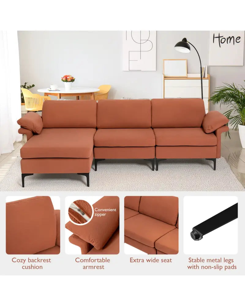 Extra Large Modular L-shaped Sectional Sofa with Reversible Chaise for 4-5 People-Rust Red - Red - Sofas & Loveseats