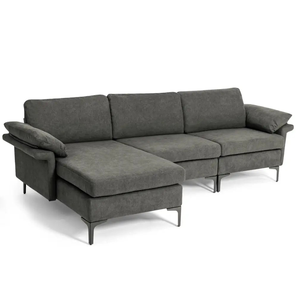 Extra Large Modular L-shaped Sectional Sofa with Reversible Chaise for 4-5 People-Gray - Gray - Sofas & Loveseats