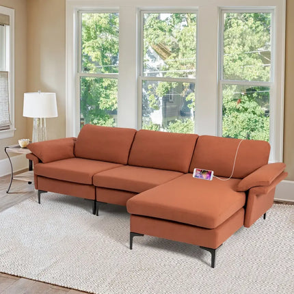 Extra Large Modular L-shaped Sectional Sofa with Reversible Chaise for 4-5 People-Rust Red - Red - Sofas & Loveseats