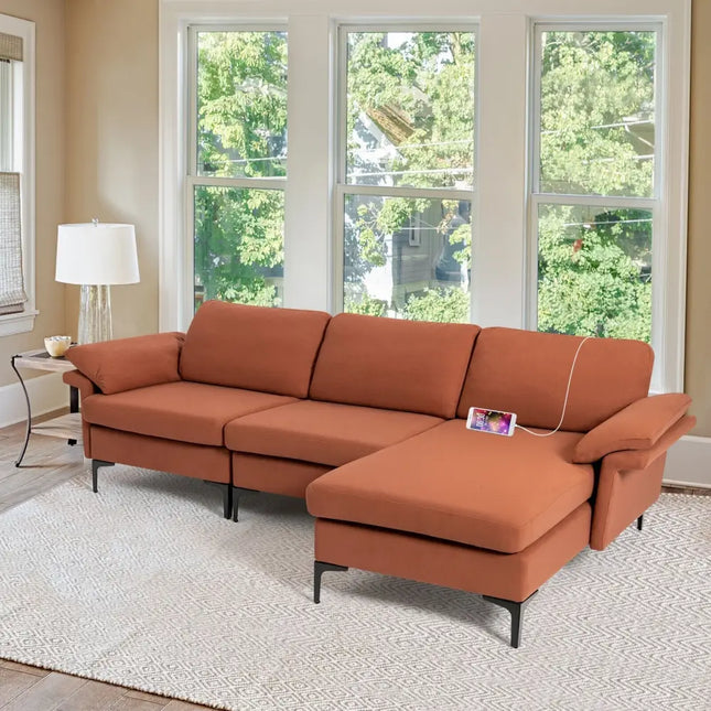 Extra Large Modular L-shaped Sectional Sofa with Reversible Chaise for 4-5 People-Rust Red - Red - Sofas & Loveseats