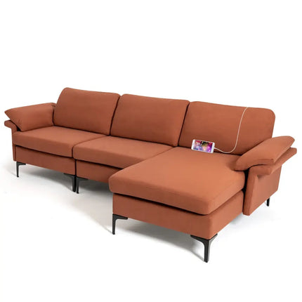 Extra Large Modular L-shaped Sectional Sofa with Reversible Chaise for 4-5 People-Rust Red - Red - Sofas & Loveseats