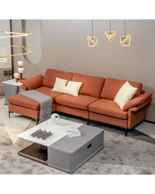Extra Large Modular L-shaped Sectional Sofa with Reversible Chaise for 4-5 People-Rust Red - Red - Sofas & Loveseats