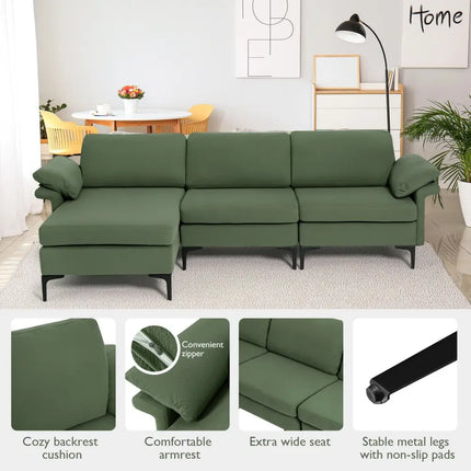 Extra Large Modular L-shaped Sectional Sofa with Reversible Chaise for 4-5 People-Army Green - Army Green - Sofas &