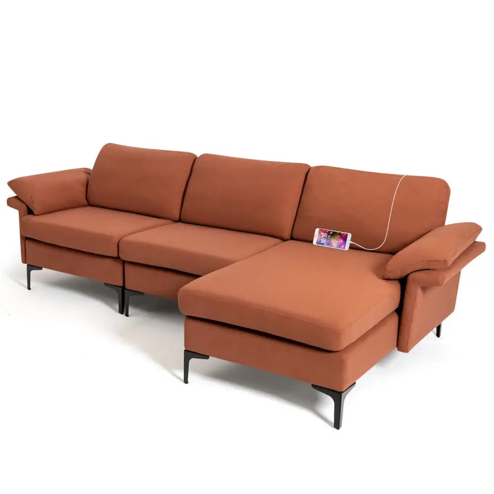 Extra Large Modular L-shaped Sectional Sofa with Reversible Chaise for 4-5 People-Rust Red - Red - Sofas & Loveseats