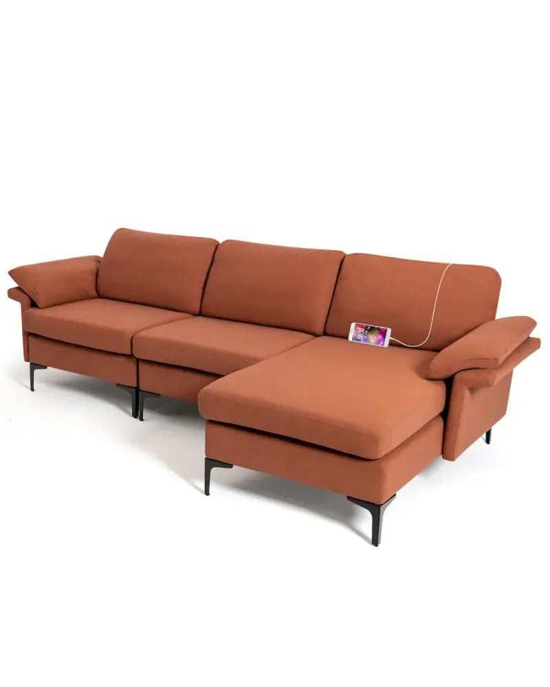 Extra Large Modular L-shaped Sectional Sofa with Reversible Chaise for 4-5 People-Rust Red - Red - Sofas & Loveseats