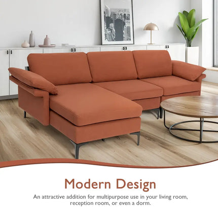Extra Large Modular L-shaped Sectional Sofa with Reversible Chaise for 4-5 People-Rust Red - Red - Sofas & Loveseats