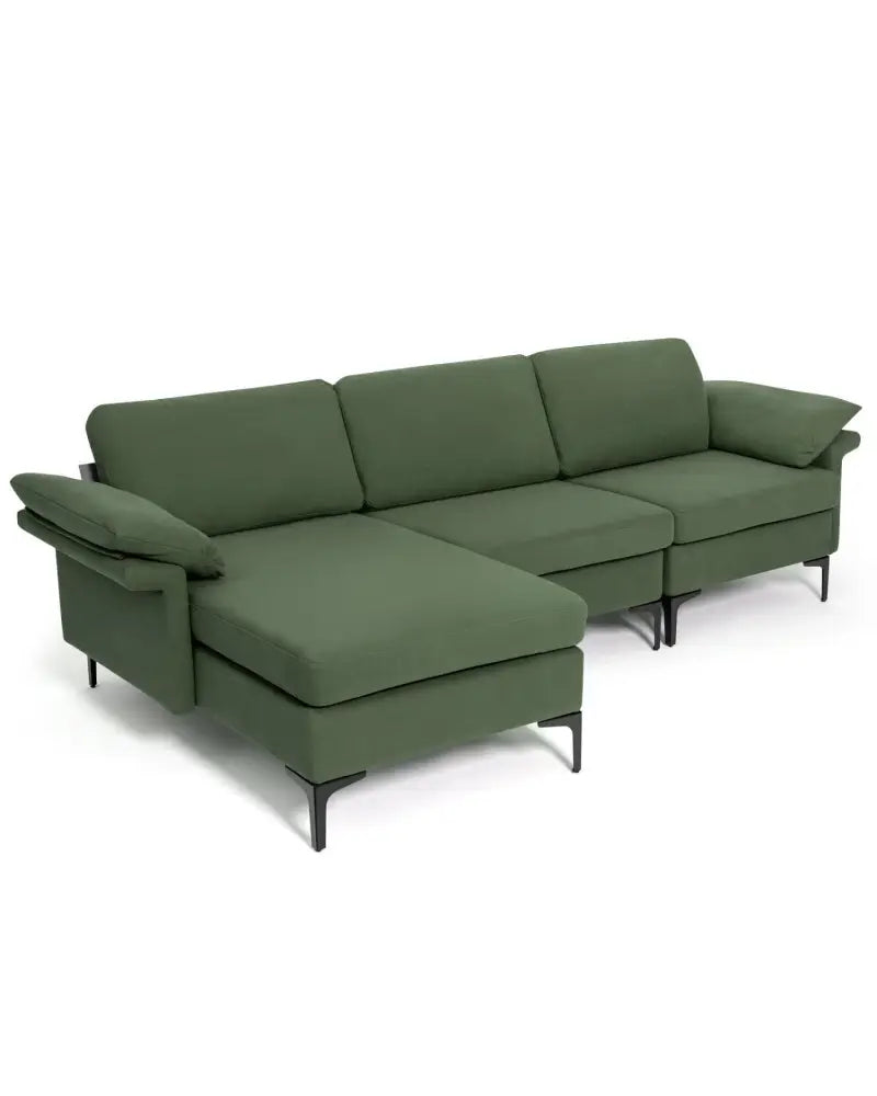 Extra Large Modular L-shaped Sectional Sofa with Reversible Chaise for 4-5 People-Army Green - Army Green - Sofas &