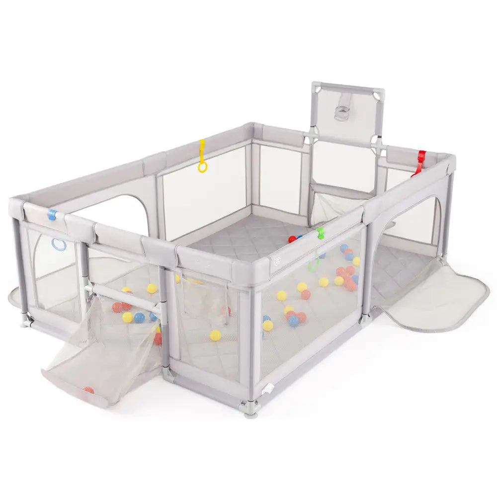 Extra Large Playpen with Basketball Hoop for Babies and Toddlers-Light Gray - Light Gray - Baby Playpen & Playards